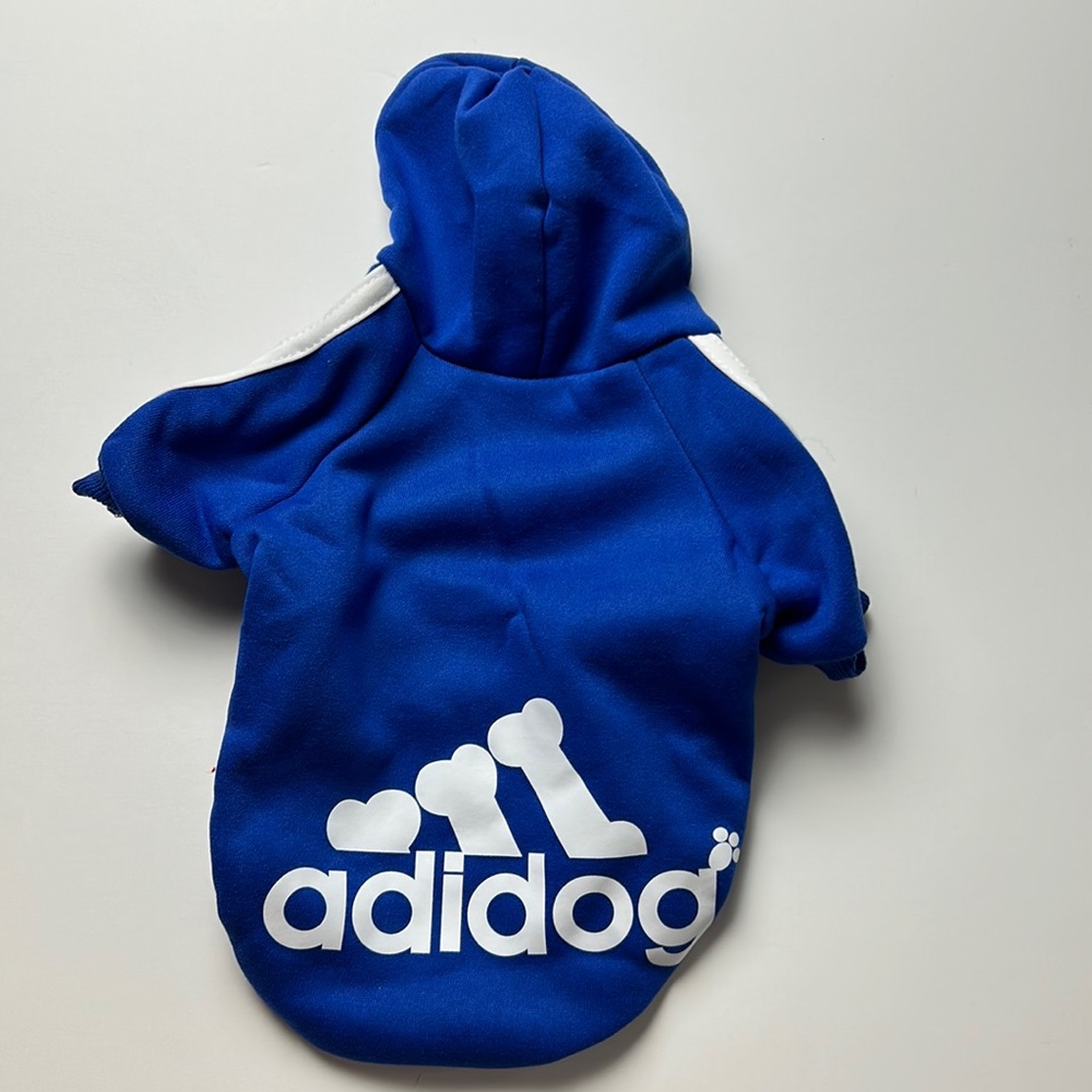 Dog sweatshirt hoodie “adidog”, blue